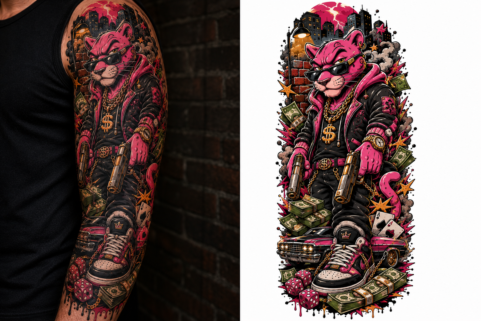 Pink Street Boss tattoo model preview